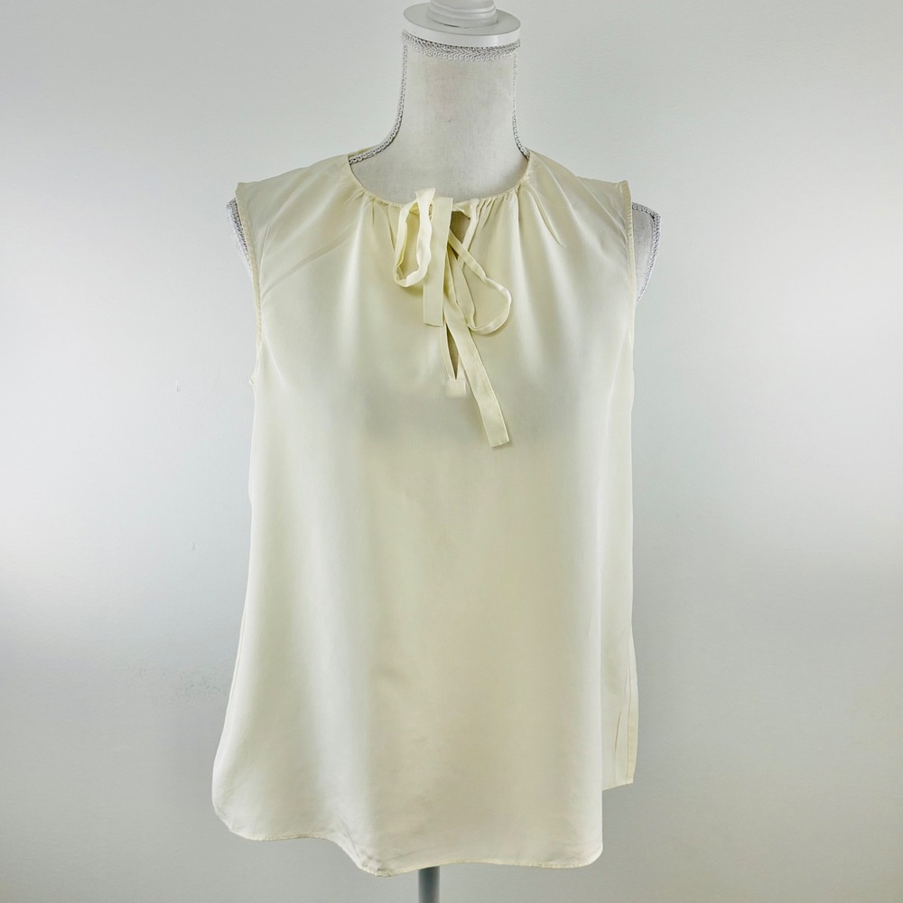 Tory Burch Women's Ivory
Cream Silk Tie-Neck Sleeveless
Blouse Top Sz 4/Small